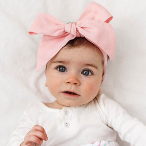 Snuggle Hunny Kids Linen Bow Headband - Baby Pink
