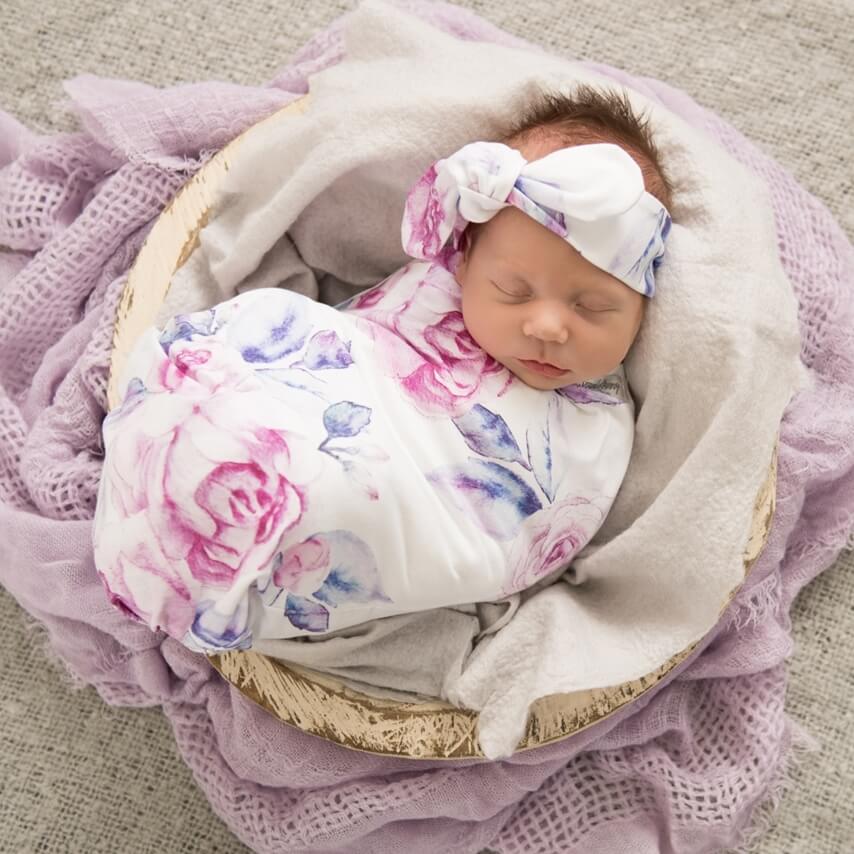 Snuggle Hunny Kids Baby Jersey Wrap & Topknot Set - Lilac Skies