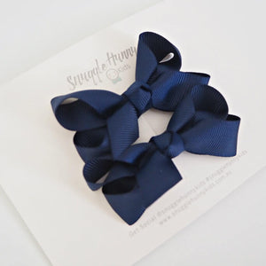 Snuggle Hunny Kids Clip Bow Small Piggy Tail Pair - Navy