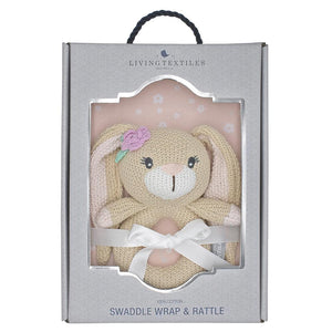 Living Textiles Jersey Swaddle & Rattle Gift Set - Foral/Bunny