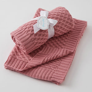 Blush Basket Weave Knit Blanket