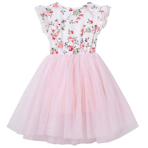 Designer Kidz - Penny Foral Short Sleeve Tutu Dress - Pink