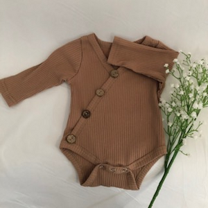 C&T Ribbed Long Sleeved Button Bodysuit